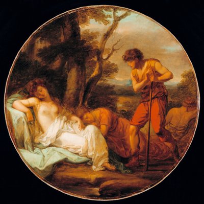 "Cimon et Iphigenie" (Cymon and Iphigenia) لوحة لأنجيليكا كوفمان (1741-1807) ألوان زيتية على قماش حوالي 1780 قطر 62 سم ​​مجموعة خاصة بواسطة أنجليكا كوفمان