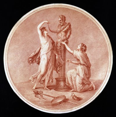 الحوريات تزين تمثال لعموم ، نقشه ويليام واين رايلاند (1732-83) 1776 (نقش أحمر) بواسطة أنجليكا بعد كوفمان