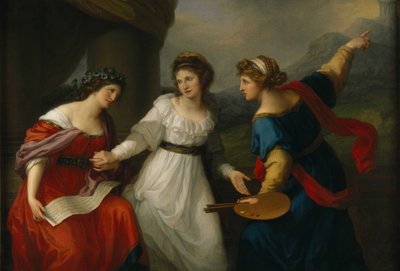 بورتريه ذاتي للفنان متردد بين فنون الموسيقى والرسم ، 1794. بواسطة أنجليكا كوفمان