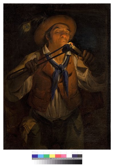 الفلاح يشعل شمعة برائحة الجمرة 1850 بواسطة أنجيلو إنغاني