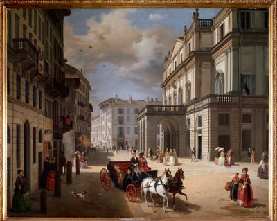 منظر لميدان تياترو ألا سكالا ، ميلانو بواسطة أنجيلو إنغاني