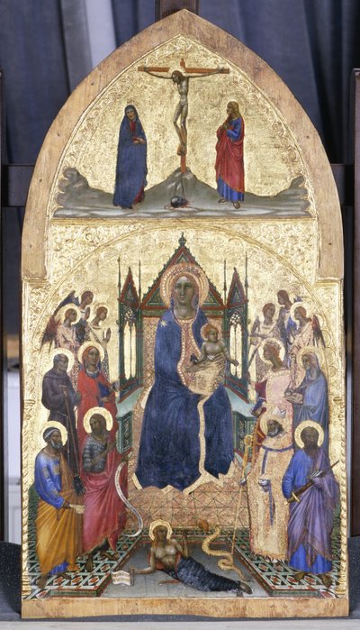 عرش مادونا والطفل بالملائكة والقديسين ، 1360-70 (درجة حرارة على خشب الحور) بواسطة Angelo di Puccinelli
