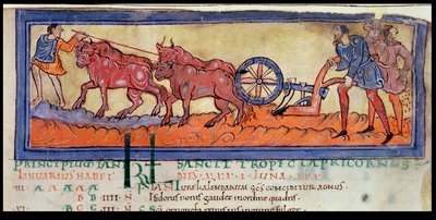 Cott Tib B V f.3 الحرث ، من التقويم ، حوالي 1030 (ورق) بواسطة الأنجلو ساكسون