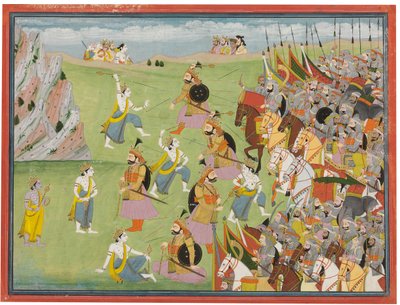 لوحة من Mahabharata: Balabhadra يقاتل Jarasandha ، Kangra أو Garhwal ، c.1810-20 بواسطة مدرسة الأنجلو الهندية