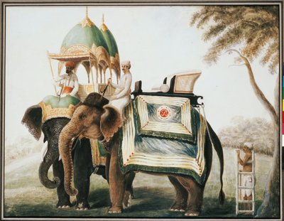 الفيلة مع محوتهم ، حوالي 1815 بواسطة مدرسة الأنجلو الهندية