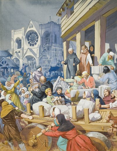 رئيس الدير سوغر (حوالي 1081-1151) ومبنى دير سانت دينيس (غواش على ورق) بواسطة أنجوس ماكبرايد