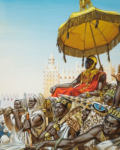 مانسا كانكان كانكان موسى الأول، ملك إمبراطورية مالي في القرن الرابع عشر (غواش على ورق) بواسطة أنجوس ماكبرايد