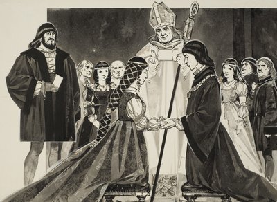 زواج لوكريزيا بورجيا (1480-1519) من الدوق ألفونسو (غواش على ورق) بواسطة أنجوس ماكبرايد