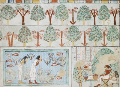 نسخة من الرسم على الحائط من المقبرة الخاصة رقم ٦٣ لسبختبى ، طيبة الأولى ، ١ ، ١٢٥-١٢٨ ، القرن العشرين بواسطة آنا