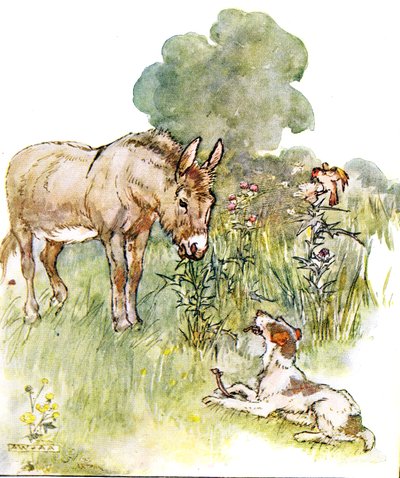 "تحدث مع بونتو الذي جاء إلى حقلي بعظم" ، رسم توضيحي من كتاب Naughty Neddy ، نشره توماس نيلسون أوند سونز ، 1920s بواسطة آن أندرسون