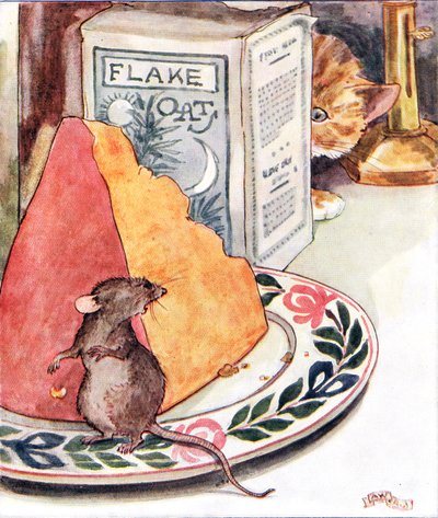 "الحصول على القليل من العشاء - Prime Stilton" ، رسم توضيحي من "كتاب الموسيقى الخبيثة" ، الذي نشره توماس نيلسون أند سونز ، 1920s بواسطة آن أندرسون