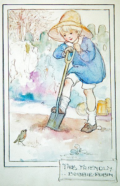 The Friendly Robbie Robin، c.1916 (قلم حبر مع ألوان مائية وقلم رصاص على ورق) بواسطة آن أندرسون