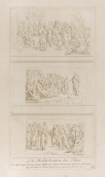 ثلاث دراسات منفصلة لمعجزات الأرغفة ، تظهر المسيح واقفًا في د ... ، كاليفورنيا. 1729-40. بواسطة آن كلود فيليب دي كايلس