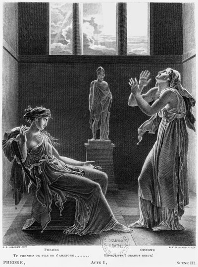 Phaedra و Oenone ، توضيح من القانون الأول المشهد 3 من "Phedre" لجان راسين (1639-99) الذي نقشه رافائيل أوربين ماسار (1775-1843) 1824 بواسطة آن لويس جيروديت دي رويسي تريوسون