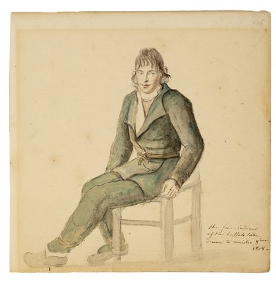 رجل أمريكي هندي عادل من قبيلة الجاموس ، كانيستيو ، نيويورك ، 1808 (ألوان مائية ، جرافيت وفحم على ورق) بواسطة آن مارجريت هايد دي نوفيل
