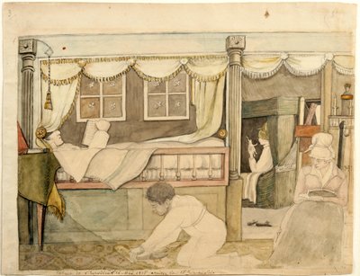 كابينة Hyde De Neuville على Eurydice ، 1816 (ألوان مائية ، جرافيت ، وحبر أسود وبني على ورق ، مثبتة على البطاقة) بواسطة آن مارجريت هايد دي نوفيل