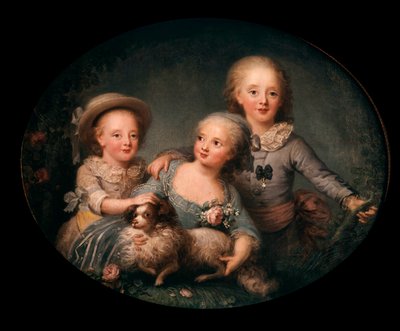 صورة لأطفال تشارلز العاشر: تشارلز فرديناند دارتوا دوق بيري (1778-1820) ، مادموزيل دارتوا (1776-1783) ولويس أنطوان دوق أنغوليم (1775-1851) لوحة آن روزالي فيلول (1752-1794) 1781 ديم. 0،8x1 م بواسطة آن روزالي فيلول