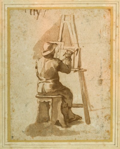 A young painter seated at his easel (pen & ink with chalks on paper) بواسطة أنيبال (من أتباع) كاراتشي