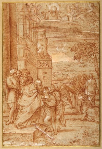 The return of the Prodigal Son, after Annibale Carracci (red chalk & heightening on paper) بواسطة أنيبال (من أتباع) كاراتشي