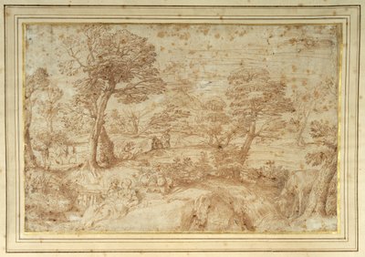 Landscape with the Rest on the Flight from Egypt, after Annibale Carracci (pen & brown ink on paper) بواسطة أنيبال (استوديو) كاراتشي