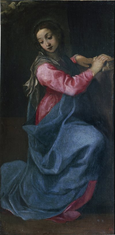 لوحة تفصيلية لعذراء البشارة بواسطة أنيبال كاراتشي (1560-1609) (أنيبال كاراش) حوالي 1587 خافت 150x76 سم معرض بولونيا الوطني للفنون بواسطة أنيبال كاراتشي