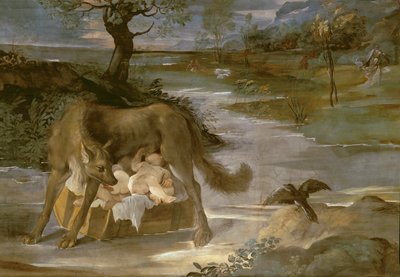 The She-Wolf Suckling Romulus and Remus ، من تاريخ دورة رومولوس ، c.1590 بواسطة نسخة أنيبالي كاراتشي