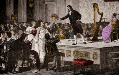 نيكولو باغانيني (1792-1840) أول انتصاراته - نقش خشبي بعد رسم أنيبالي جاتي (1828-1909) بواسطة أنيبال جاتي