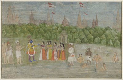 على ضفاف نهر Yamuna في Brindaban ، يرقص Krishna مع Gopis بواسطة مجهول