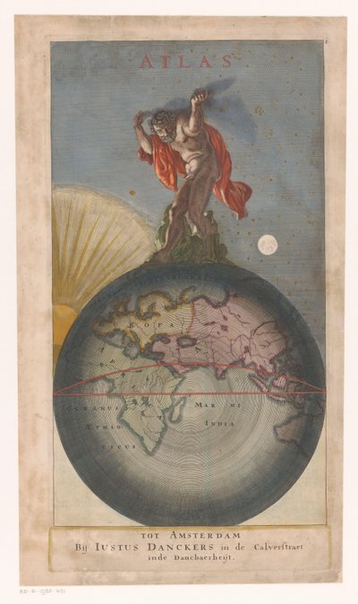 أطلس على الكرة الأرضية صفحة عنوان: Justus Danckerts، Atlas، s.a. بواسطة مجهول