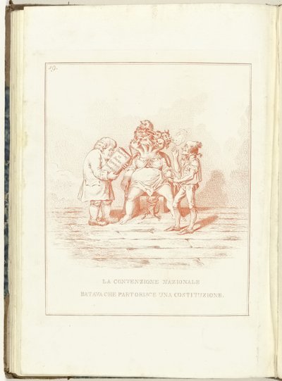 Barensnood van de Nationale Conventie1795 المؤتمر الوطني الباتافي يؤسس دستورًا (العنوان على الكائن) Hollandia Regenerata (Italiaanse kopie) (عنوان المسلسل) تجديد هولندا: أنا أعكس كل الشعوب المتجددة (جادة بواسطة جيمس جيلراي (ربما)