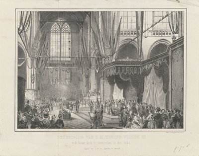 أداء اليمين لجلالة الملك ويليم الثالث. في Nieuwe Kerk في أمستردام في 12 مايو 1849 (العنوان على الكائن) بواسطة Desguerrois and Co.