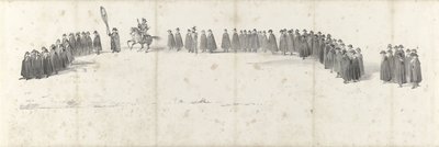 جنازة الملك الراحل ويليم الثاني في دلفت في 4 أبريل 1849 (الصفحة 2) خمس أوراق متجاورة من موكب جنازة ويليام الثاني في عام 1849 (عنوان السلسلة) بواسطة أريا كورنيليس كروسمان