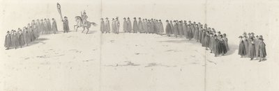 جنازة الملك الراحل ويليم الثاني في دلفت في 4 أبريل 1849 (الصفحة 2) خمس أوراق متجاورة من موكب جنازة ويليام الثاني في عام 1849 (عنوان السلسلة) بواسطة أريا كورنيليس كروسمان
