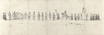 جنازة الملك الراحل ويليم الثاني في دلفت في 4 أبريل 1849 (الصفحة 3) خمس أوراق متجاورة من موكب جنازة ويليام الثاني في عام 1849 (عنوان السلسلة) بواسطة مجهول