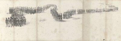 جنازة الملك الراحل ويليم الثاني في دلفت في 4 أبريل 1849 (الصفحة 5) خمس أوراق متجاورة من موكب جنازة ويليام الثاني في عام 1849 (عنوان السلسلة) بواسطة أريا كورنيليس كروسمان