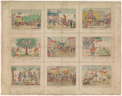 ورقة بها 9 تمثيلات للأحداث التاريخية في السنوات 1813-1814 (العنوان على الكائن) بواسطة مجهول