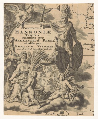Ceres، putti en wapen Henegouwen خريطة مقاطعة هانونيا (العنوان على الكائن) بواسطة نيكولايس فيشر (أنا)