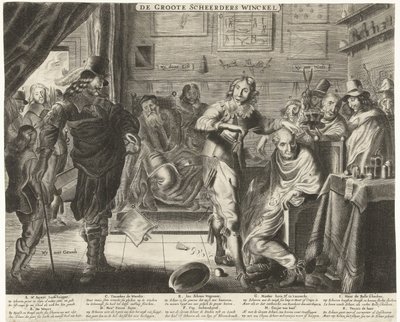 المزارع في متجر الحلاقة الكبير ، حوالي 1650 De Groote Scheerders Winckel (العنوان على الكائن) بواسطة Adriaen Pietersz van de Venne