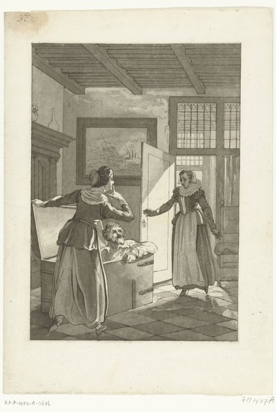 قبض Elsje van Houweningen على Hugo de Groot في صندوق الكتب ، 1621 بواسطة بيتر باربييرز (ربما)