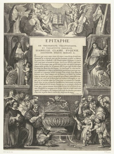 إبيتاف فور إيزابيلا كلارا يوجينيا 1633 مرثية لأعظم وأقوى وأميرة أغسطس ، إيزابيلا ، كلير ، أوجيني ، النمسا ، إنفانتا الإسبانية ، & ج. (العنوان على الكائن) بواسطة أنطوان سالارت