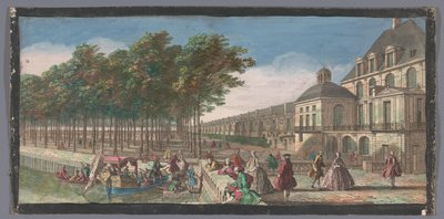 Gezicht op de Cour de la Fontaine van het قصر فونتينبلو منظر لجناح قصر فونتينبلو ، مأخوذ من Cour des Fontaines في باريس (العنوان على الكائن) بواسطة جاك ريغو (ربما)