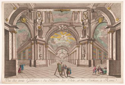 منظر للصالات الثلاث لقصر الفنون والعلوم في روما Vue des trois Galleries، du Palais des Arts et des Sciences à Rome (العنوان على الكائن) بواسطة مجهول
