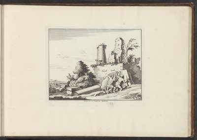 منظر لأطلال مقبرة هوراتي وكوراتي في روما Horatiorum et Curatiorum Sepulchrum (العنوان على الكائن) القصور والمعالم الأثرية في البندقية وليفورنو ونابولي وروما (عنوان السلسلة) بواسطة ملكيور كوزيل (الأول) (ربما)