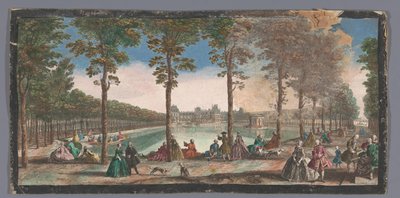 منظر لبركة حديقة Palais de Fontainebleau Veüe de l'etang de Fontainebleau et de la Cour des Fontaines dans l'eloignement (العنوان على الكائن) بواسطة جاك ريغو (ربما)