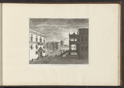 منظر لقصر في نابولي عند غروب الشمس Palais à Naples regerdant le Soleil Levant (العنوان على الكائن) القصور والمعالم الأثرية في البندقية وليفورنو ونابولي وروما (عنوان السلسلة) بواسطة ملكيور كوزيل (الأول) (ربما)