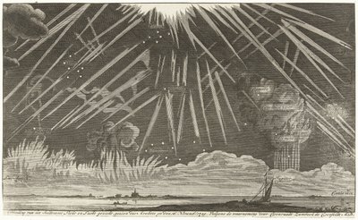 الظواهر السماوية 1729 صورة لمنظر Seldtzame Light and Sky ، شوهد في المساء في 16 نوفمبر: 1729. وفقًا لملاحظة Coenraadt Zumbach de Croesfeldt M.D. (العنوان على العنصر) بواسطة مجهول