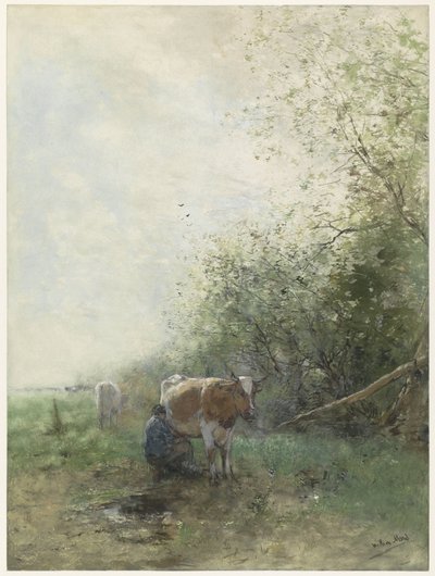 الراعي والراعية مع قطيعهما يستريحان في الماء بواسطة Adriaen van de Velde (رفض الإسناد)
