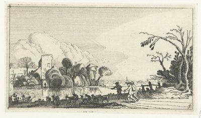 الراعي مع الماعز والأغنام بجانب نهر المناظر الطبيعية بعد Esaias van de Velde (عنوان السلسلة) بواسطة Esaias van de Velde
