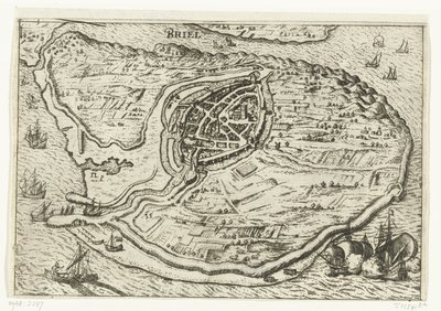 خريطة جزيرة Voorne وخريطة Brielle ، 1572 بريل (العنوان على الكائن) بواسطة كورنيليس كلايس.