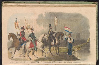 أزياء ورايات حرس الشرف في لاهاي وروتردام ، 1840-1842 ثالثا. المجموعة (العنوان على الكائن) بواسطة جوانس فرديناندوس ديميلين (الثانية)